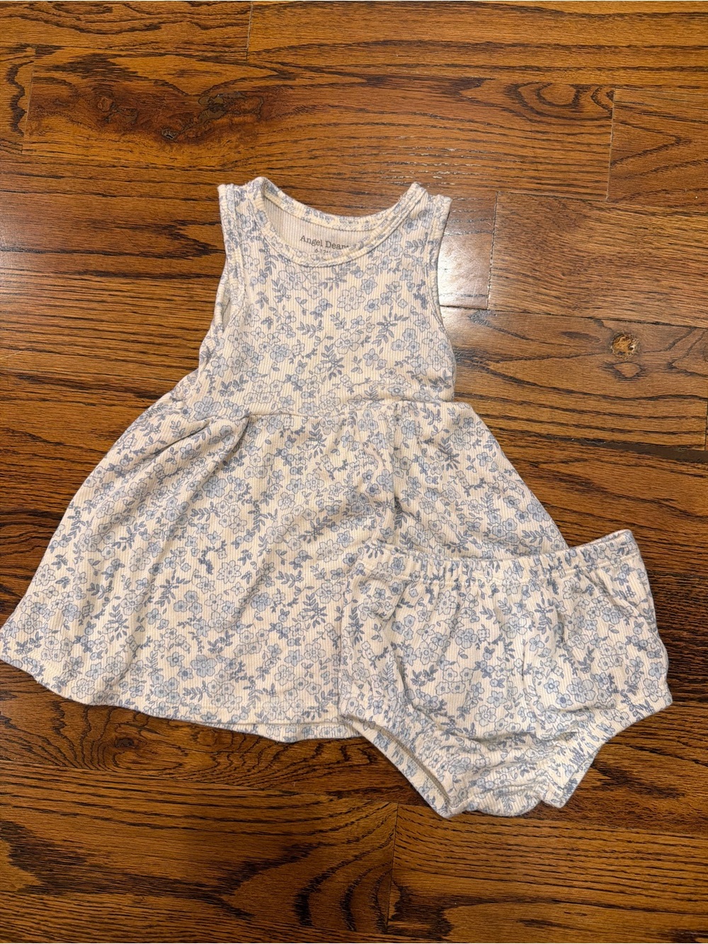 Floral Cotton Tank Dress & Bloomers - Blue on Cream